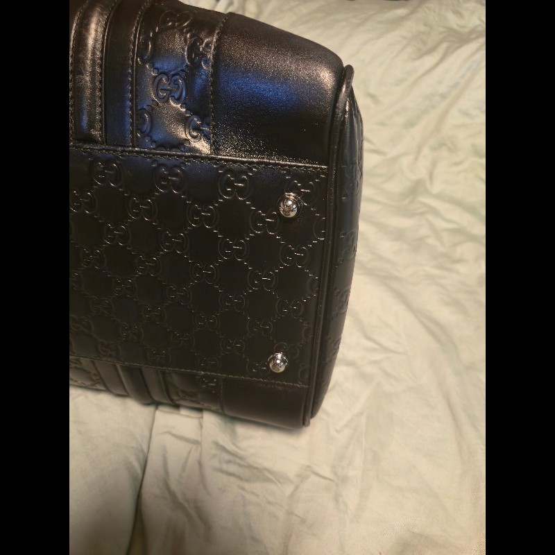 GUCCI 黑色 GUCCISSIMA皮革GG logo壓紋大型旅行袋 (guccissima 146204)-7
