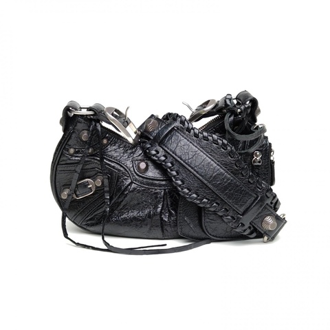BALENCIAGA LeCagole機車月牙包黑色羊皮肩背包