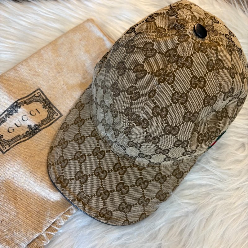 GUCCI 雙G LOGO壓印棒球帽/棕-0