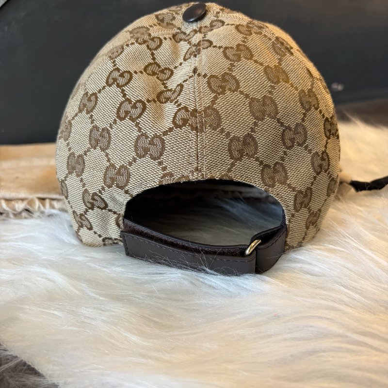 GUCCI 雙G LOGO壓印棒球帽/棕-3