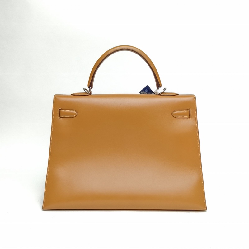 HERMES Kelly3521自然色馬鞍皮框H銀扣肩背包-2