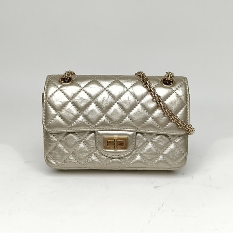 CHANEL 2.55口蓋包迷你20金色牛皮30開金扣肩背包