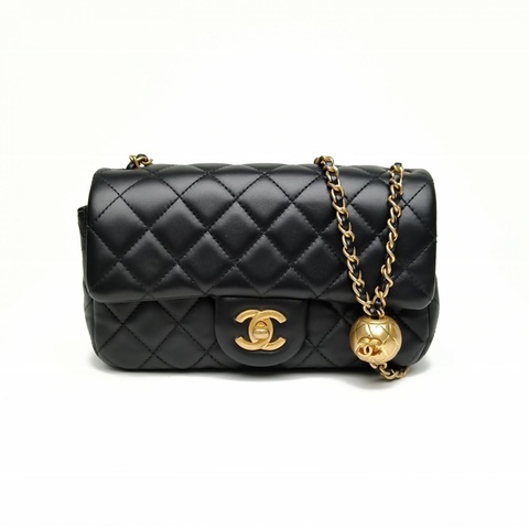 CHANEL CF口蓋包大Mini黑色羊皮30開金扣肩背包