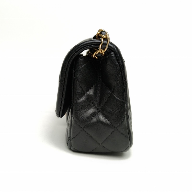 CHANEL CF口蓋包大Mini黑色羊皮30開金扣肩背包-1