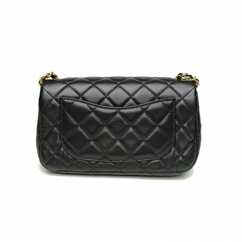 CHANEL CF口蓋包大Mini黑色羊皮30開金扣肩背包-2