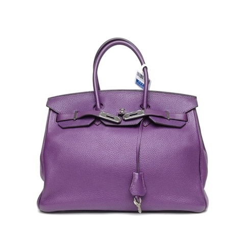 HERMES Birkin35極度紫Togo皮框P銀扣肩背包