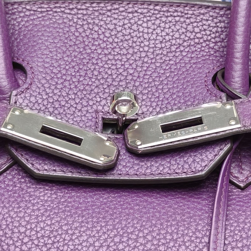HERMES Birkin35極度紫Togo皮框P銀扣肩背包-4