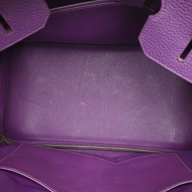 HERMES Birkin35極度紫Togo皮框P銀扣肩背包-5
