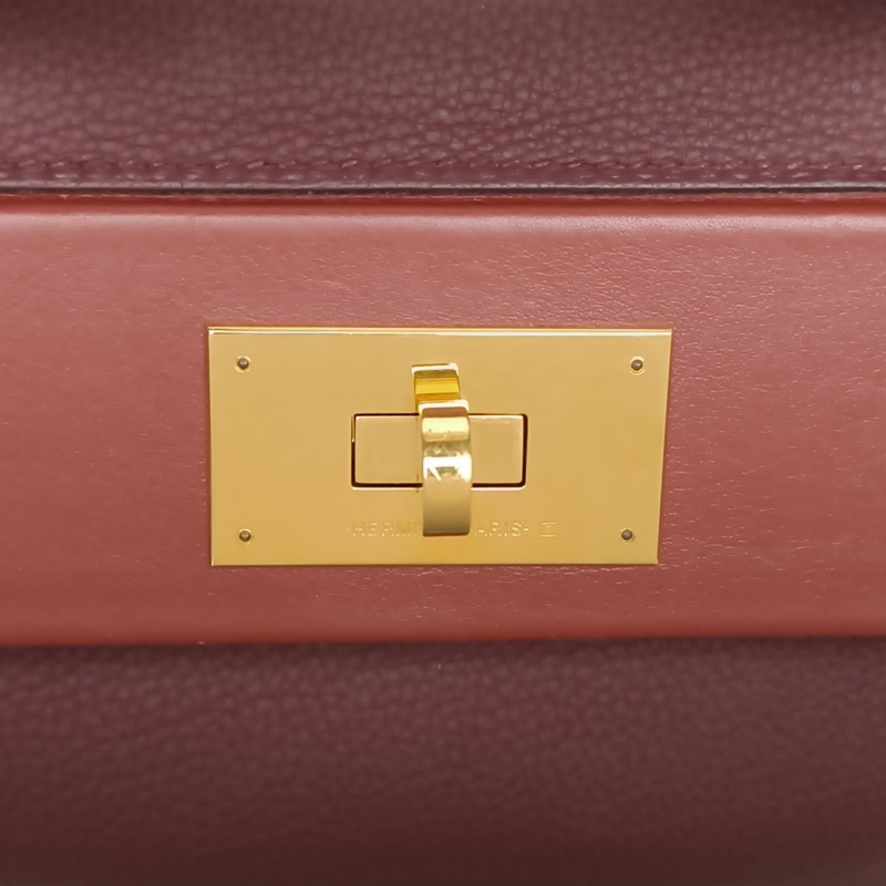 HERMES 2424波爾多紅拼愛馬仕紅C刻金扣肩背包-4
