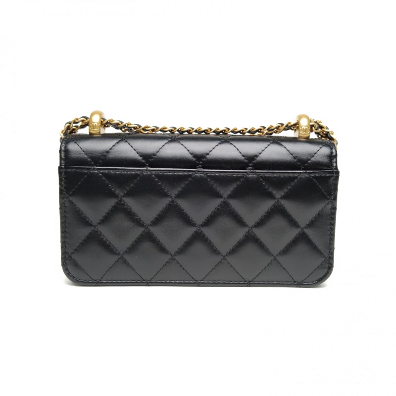 CHANEL 雙金珠mini吸扣woc黑色牛皮金扣雙金珠肩背包-2