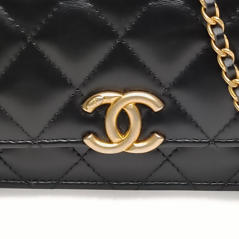 CHANEL 雙金珠mini吸扣woc黑色牛皮金扣雙金珠肩背包-5