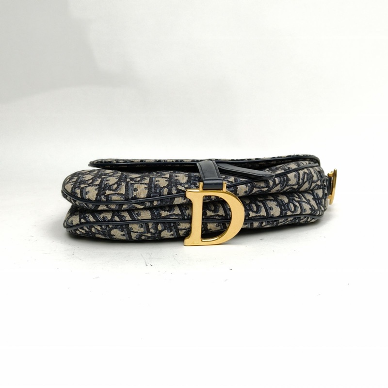 DIOR SADDLE馬鞍中號墨藍色帆布金扣印花肩背包-3