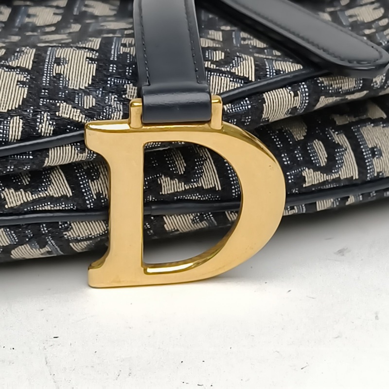 DIOR SADDLE馬鞍中號墨藍色帆布金扣印花肩背包-4