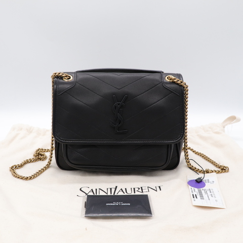 Saint Laurent YSL 聖羅蘭 NIKI 黑色 V紋 皮 郵差包 肩背包 斜背包 兩用包
