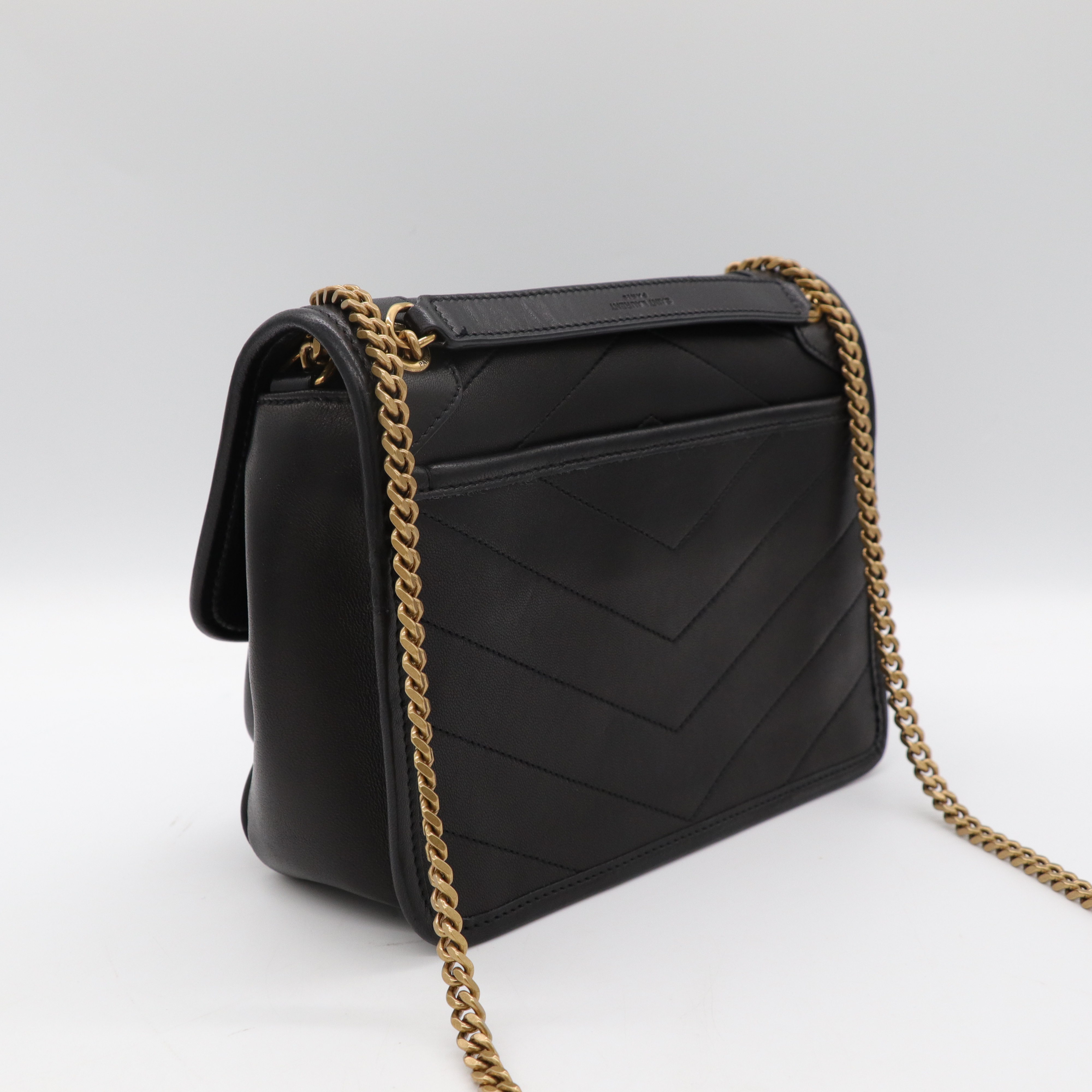 Saint Laurent YSL 聖羅蘭 NIKI 黑色 V紋 皮 郵差包 肩背包 斜背包 兩用包-5