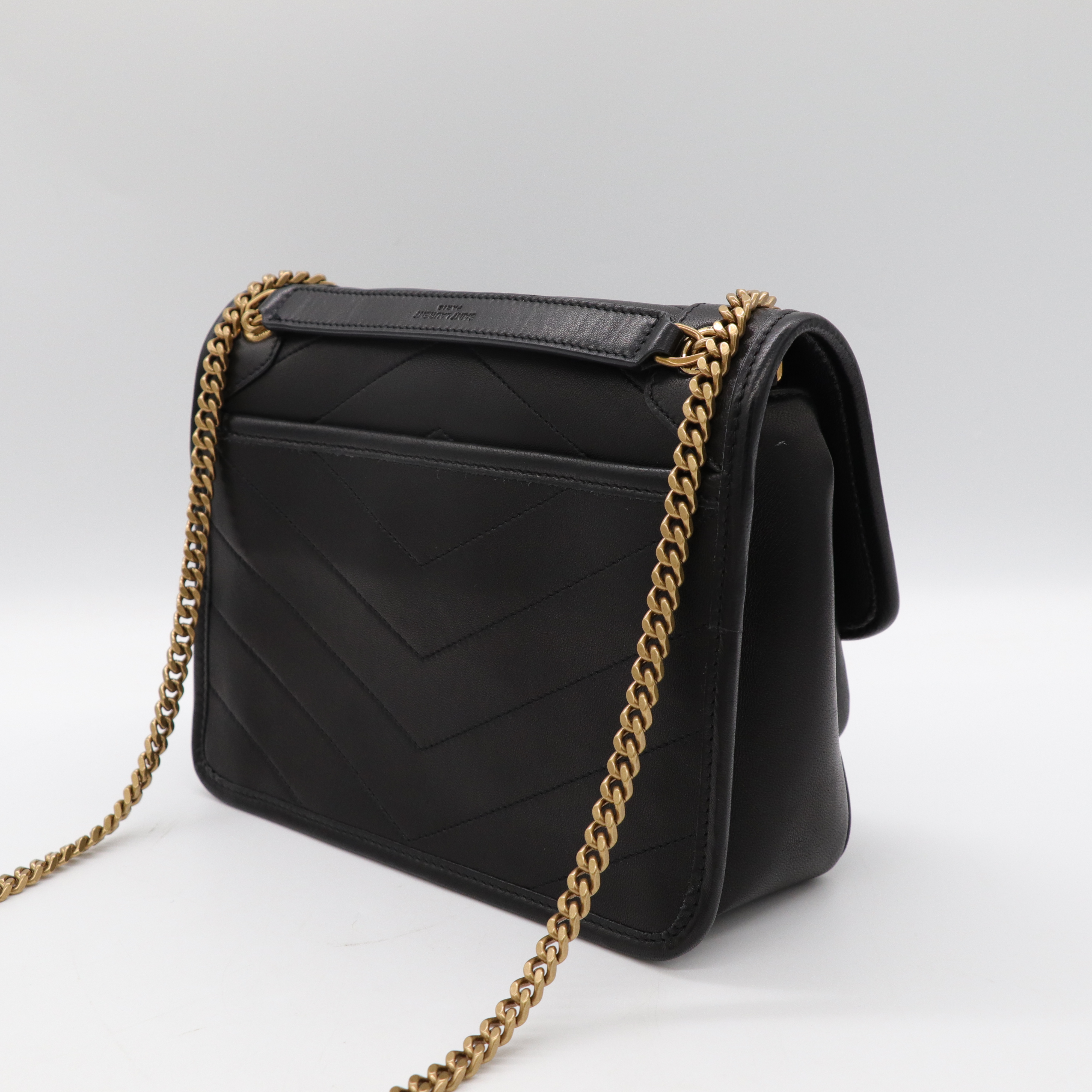 Saint Laurent YSL 聖羅蘭 NIKI 黑色 V紋 皮 郵差包 肩背包 斜背包 兩用包-6