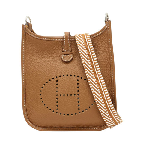 金棕色 Togo牛皮 Mini Evelyne肩背包 K刻 銀扣【HERMES 愛馬仕】 H069426CK