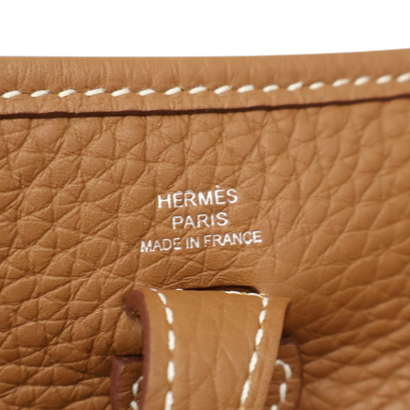 金棕色 Togo牛皮 Mini Evelyne肩背包 K刻 銀扣【HERMES 愛馬仕】 H069426CK-3