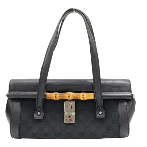 黑色 GG帆布 Bamboo Bullet 肩背包【GUCCI 古馳】 111713