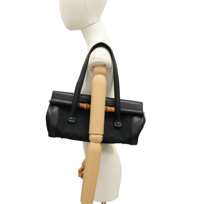 黑色 GG帆布 Bamboo Bullet 肩背包【GUCCI 古馳】 111713-6