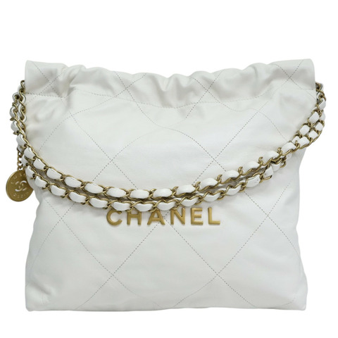 白色 菱格紋 羊皮 22 Small 鍊帶 肩背包 金釦【CHANEL 香奈兒】 AS3260