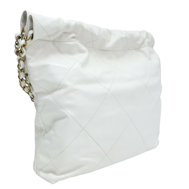 白色 菱格紋 羊皮 22 Small 鍊帶 肩背包 金釦【CHANEL 香奈兒】 AS3260-1