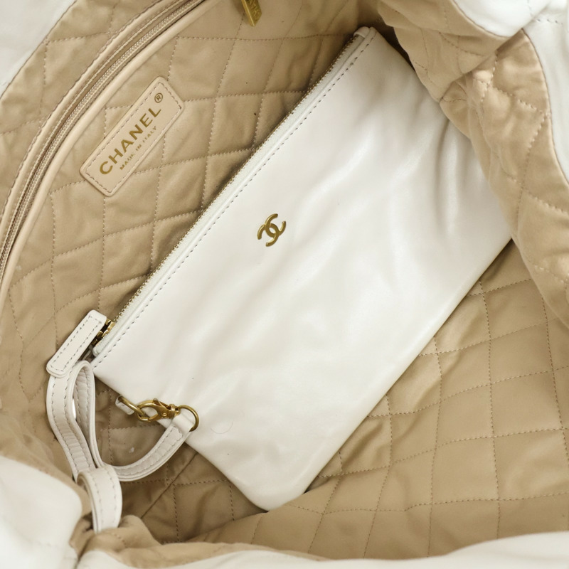 白色 菱格紋 羊皮 22 Small 鍊帶 肩背包 金釦【CHANEL 香奈兒】 AS3260-3
