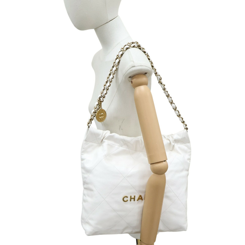 白色 菱格紋 羊皮 22 Small 鍊帶 肩背包 金釦【CHANEL 香奈兒】 AS3260-7