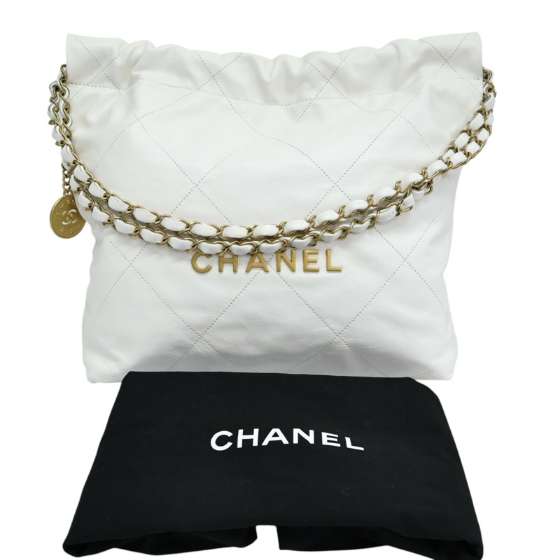 白色 菱格紋 羊皮 22 Small 鍊帶 肩背包 金釦【CHANEL 香奈兒】 AS3260-8