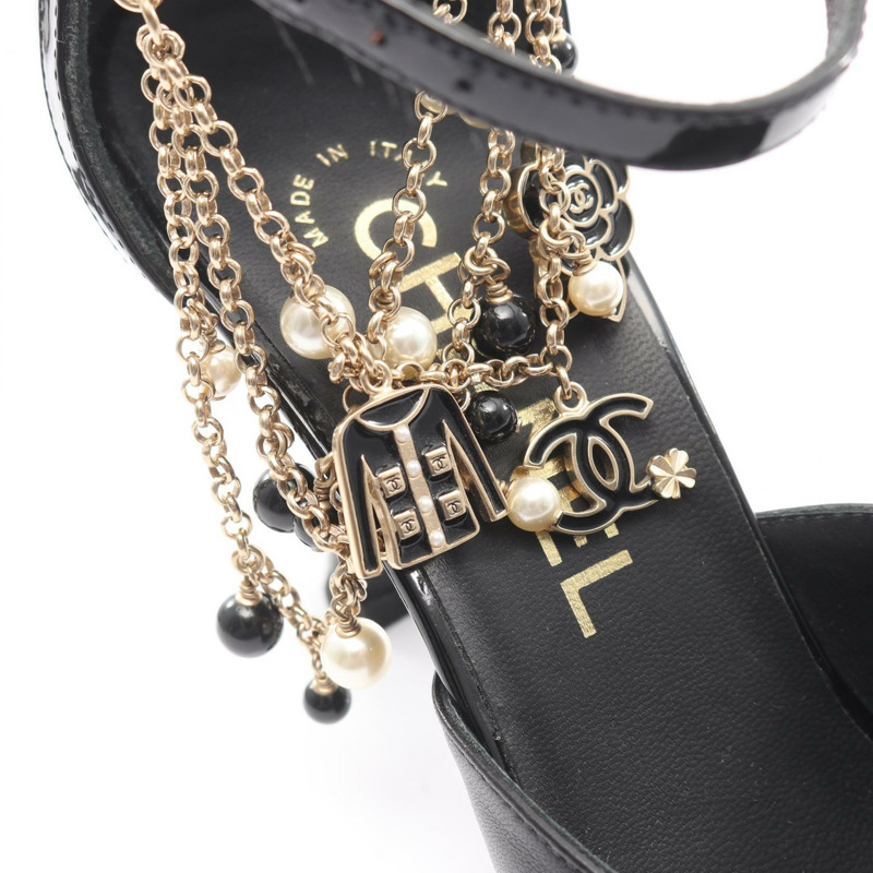 香奈兒 (CHANEL) Icon 高跟鞋 #36 1/2 G36314 皮革漆皮黑二手 CC-7