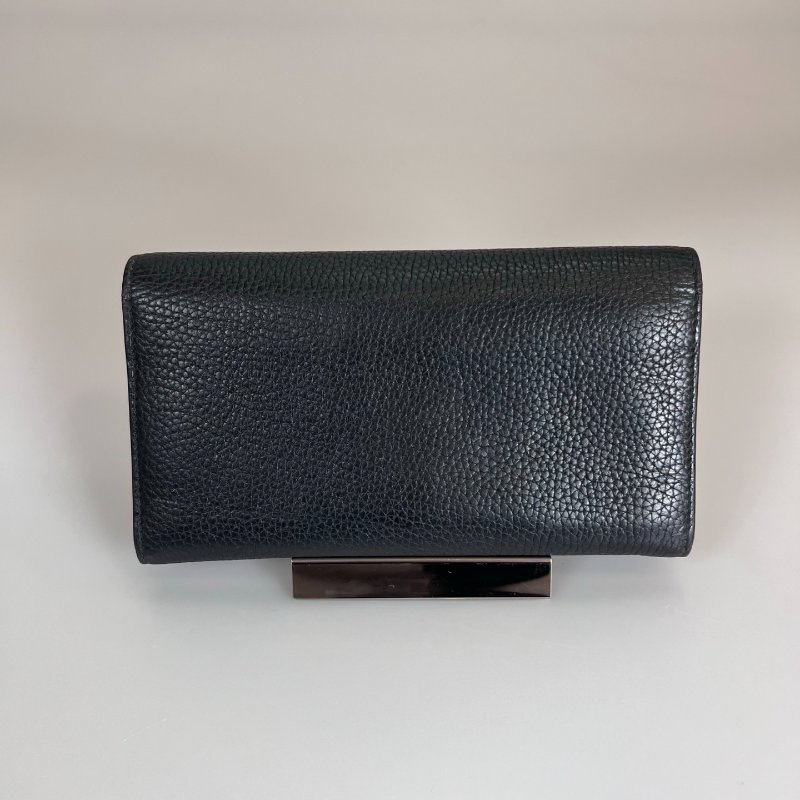 GUCCI 400586 黑金皮革掀蓋長夾-1