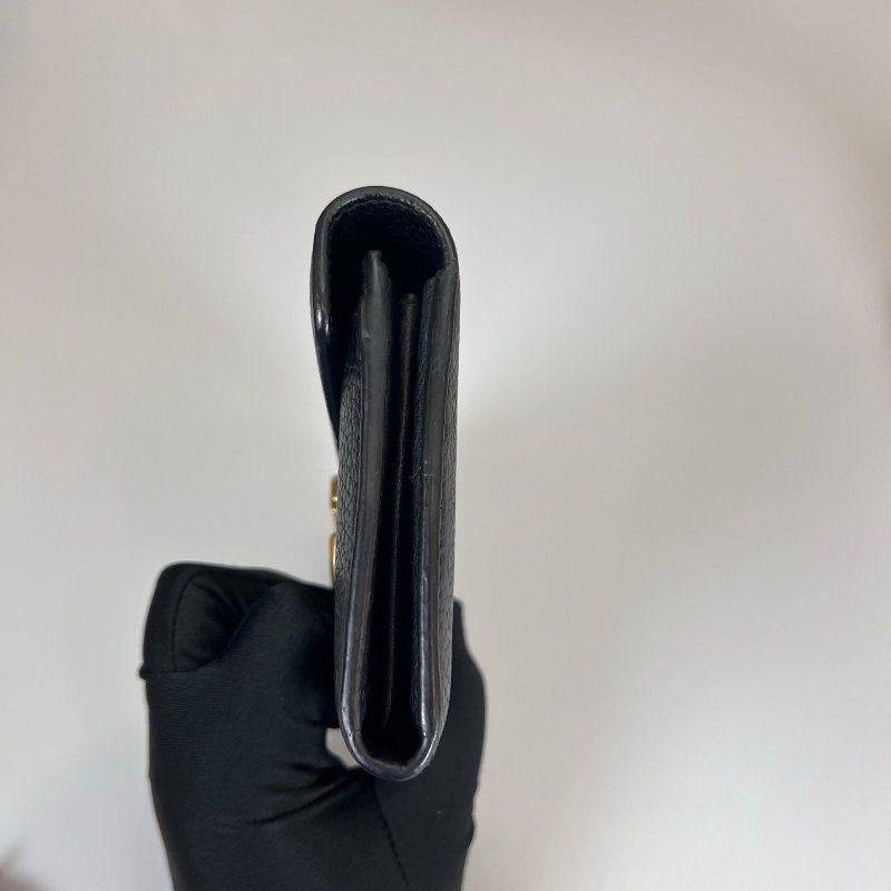 GUCCI 400586 黑金皮革掀蓋長夾-3