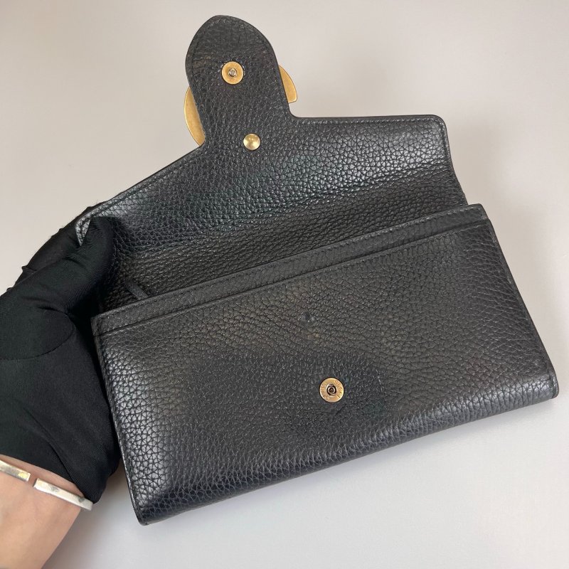 GUCCI 400586 黑金皮革掀蓋長夾-4