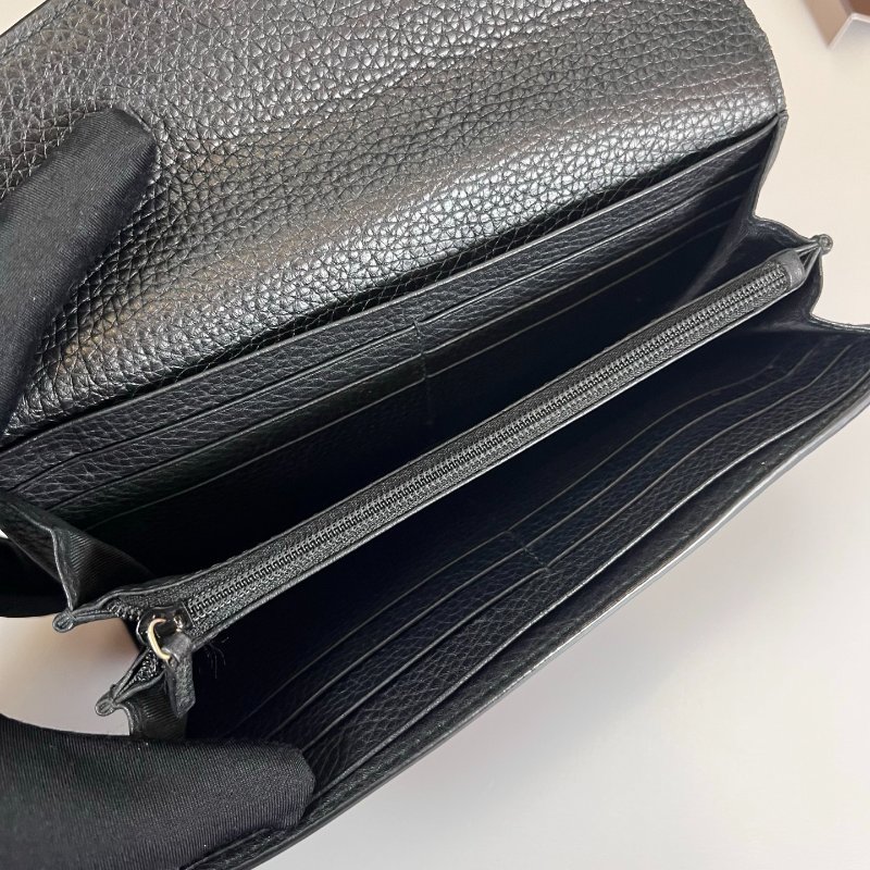 GUCCI 400586 黑金皮革掀蓋長夾-6