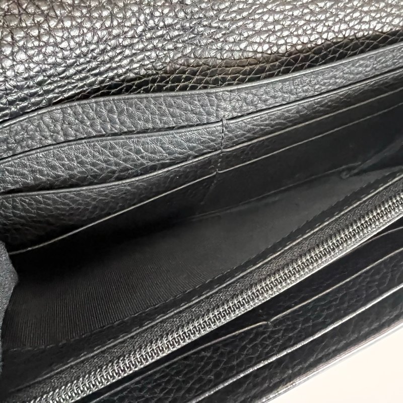 GUCCI 400586 黑金皮革掀蓋長夾-8