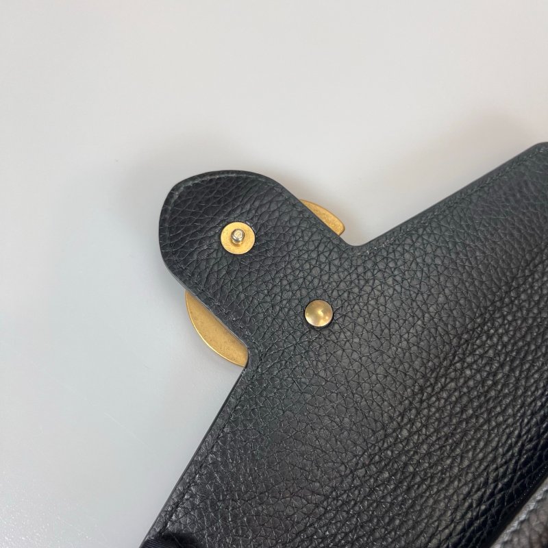 GUCCI 400586 黑金皮革掀蓋長夾-12