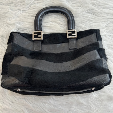 Fendi 黑銀色 拼接款 手提包