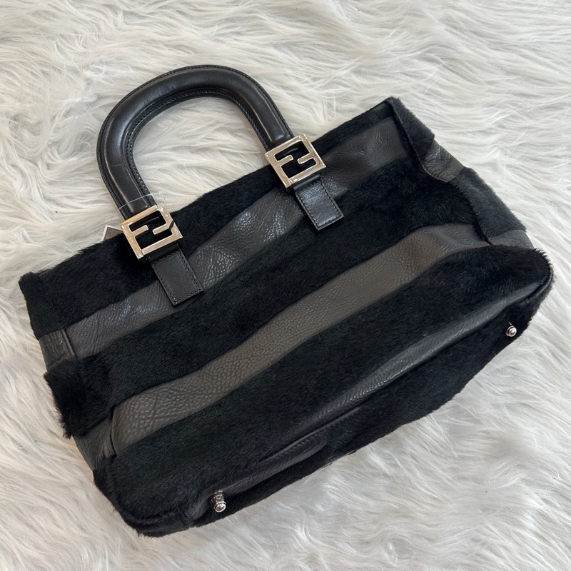 Fendi 黑銀色 拼接款 手提包-1