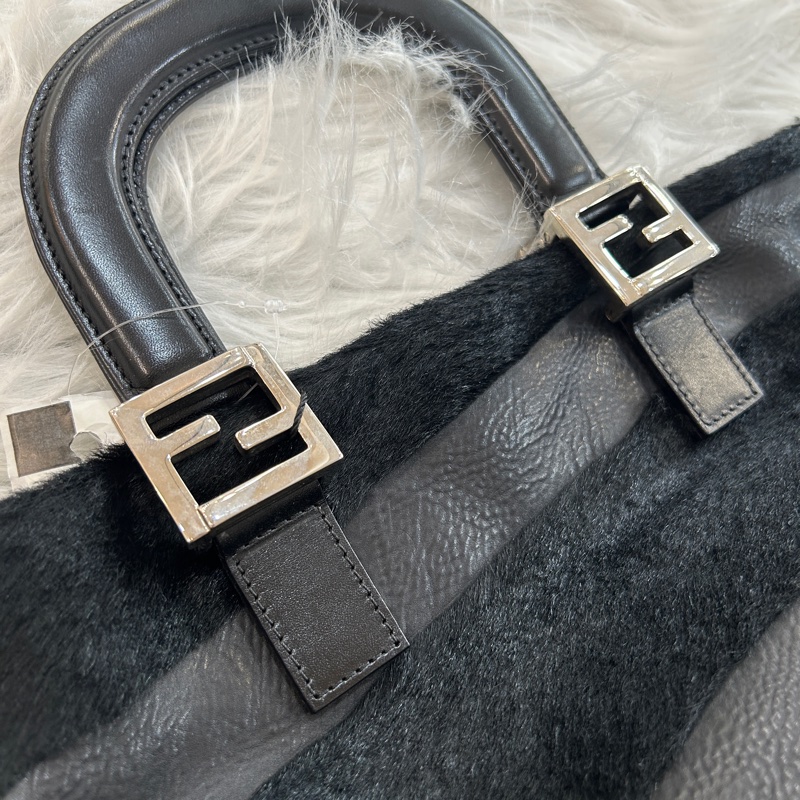 Fendi 黑銀色 拼接款 手提包-4
