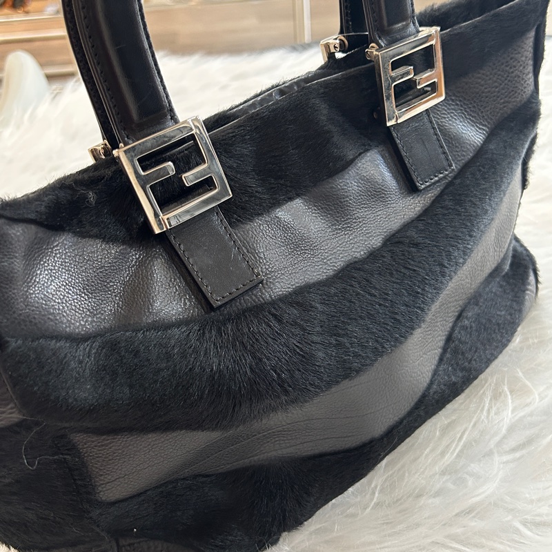 Fendi 黑銀色 拼接款 手提包-8