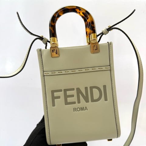 FENDI 芬迪 綠色牛皮MINI SUNSHINE SHOPPER 手提斜背2way包 8BS051