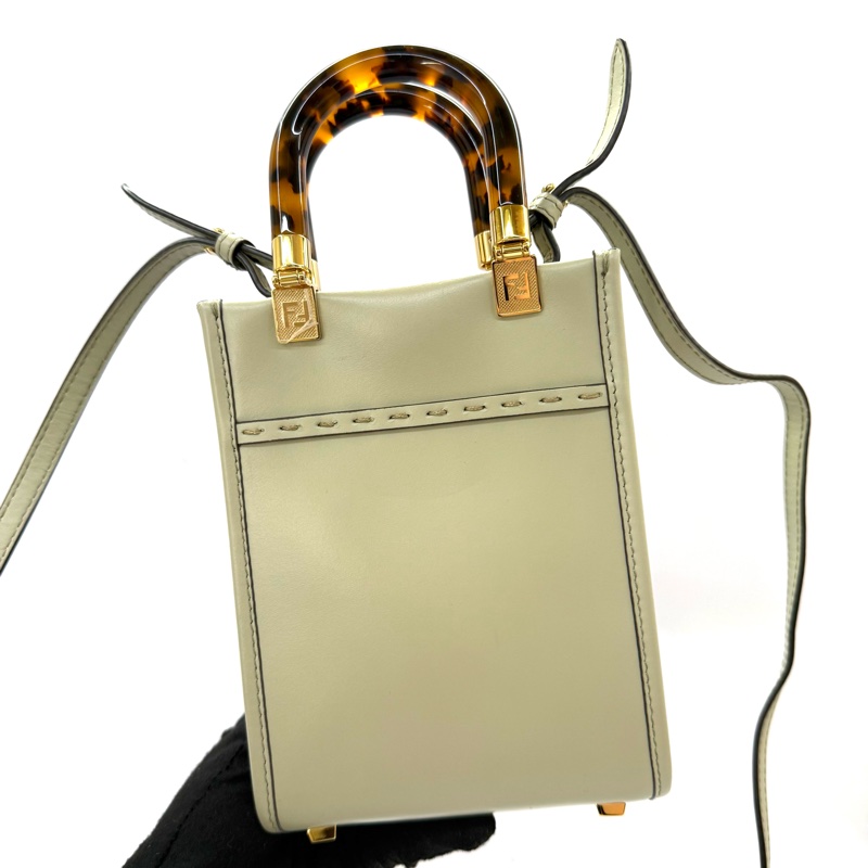 FENDI 芬迪 綠色牛皮MINI SUNSHINE SHOPPER 手提斜背2way包 8BS051-1