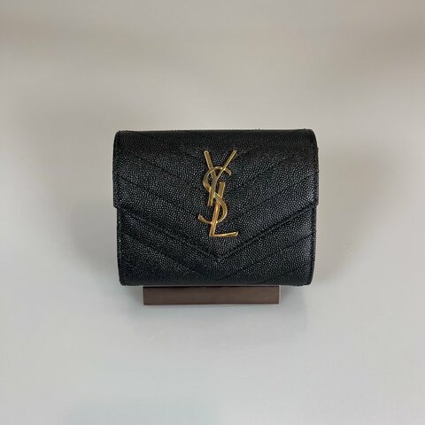 全新品 YSL 403943  黑金魚子醬三折短夾