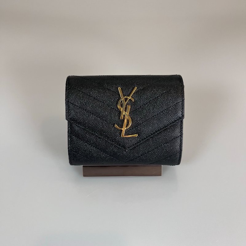 全新品 YSL 403943 黑金魚子醬三折短夾-0
