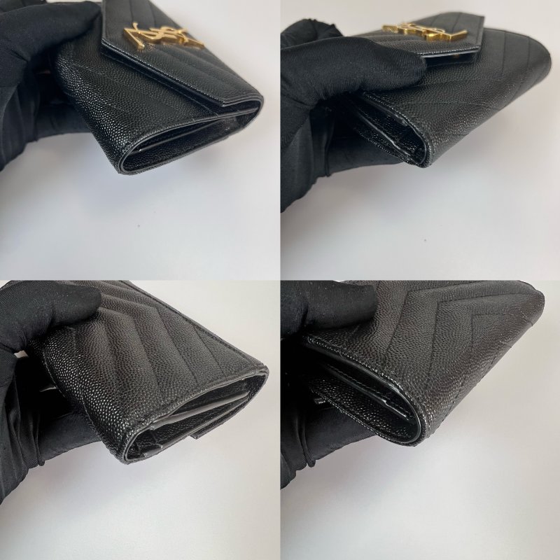全新品 YSL 403943 黑金魚子醬三折短夾-9