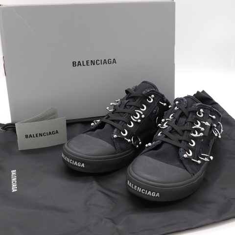 Balenciaga巴黎世家 黑色 鉚釘鉤環 帆布 厚底 拖鞋 EU42