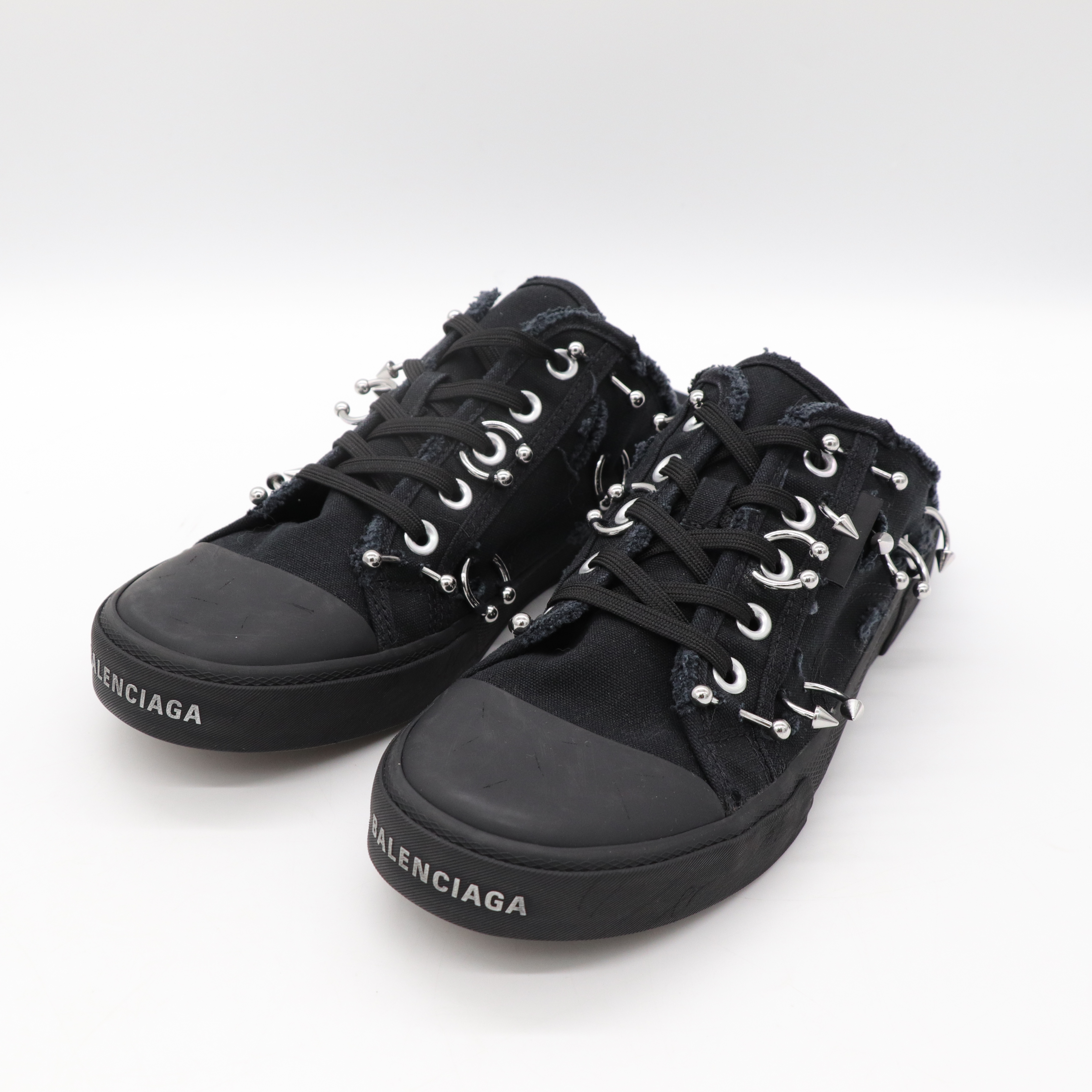 Balenciaga巴黎世家 黑色 鉚釘鉤環 帆布 厚底 拖鞋 EU42-1
