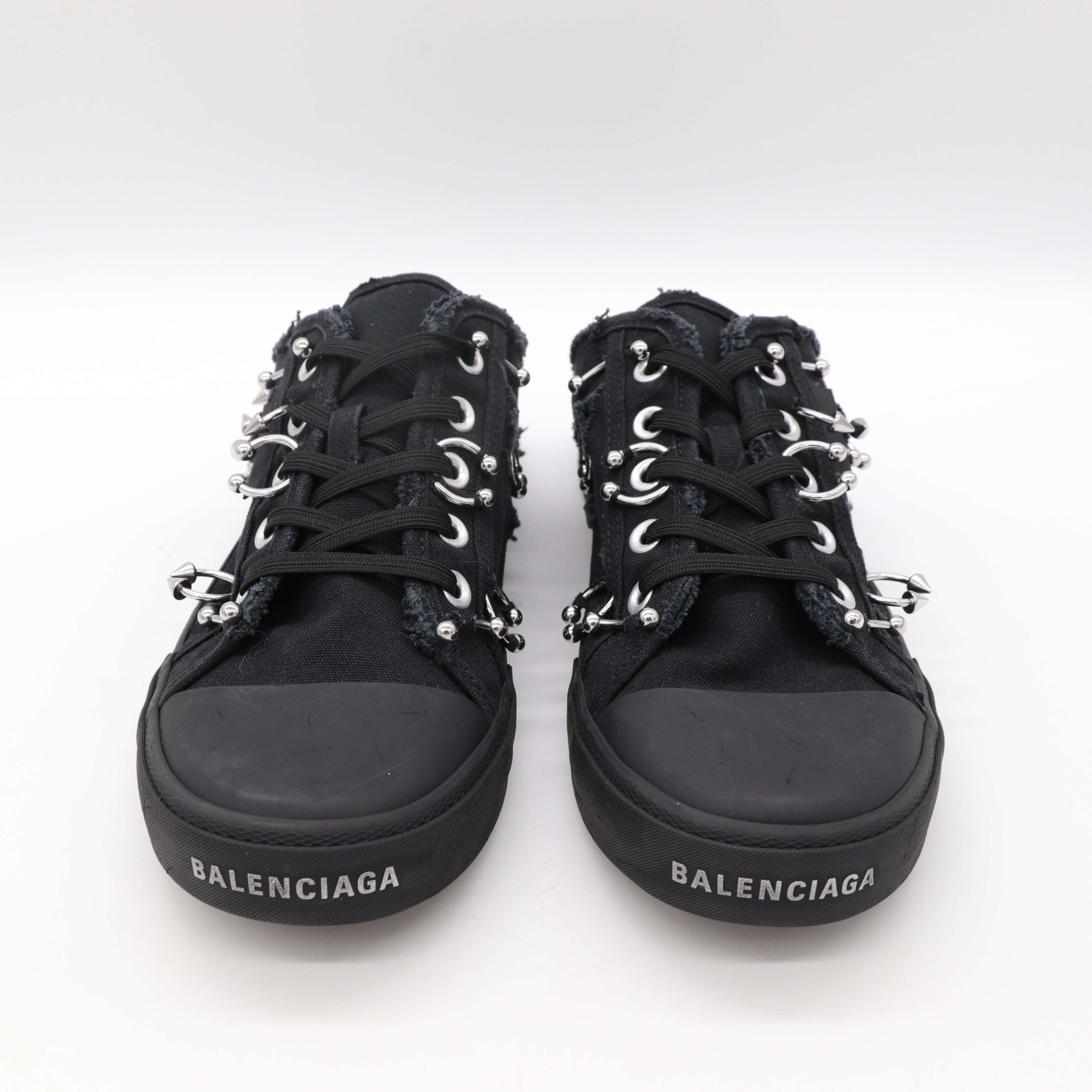 Balenciaga巴黎世家 黑色 鉚釘鉤環 帆布 厚底 拖鞋 EU42-2