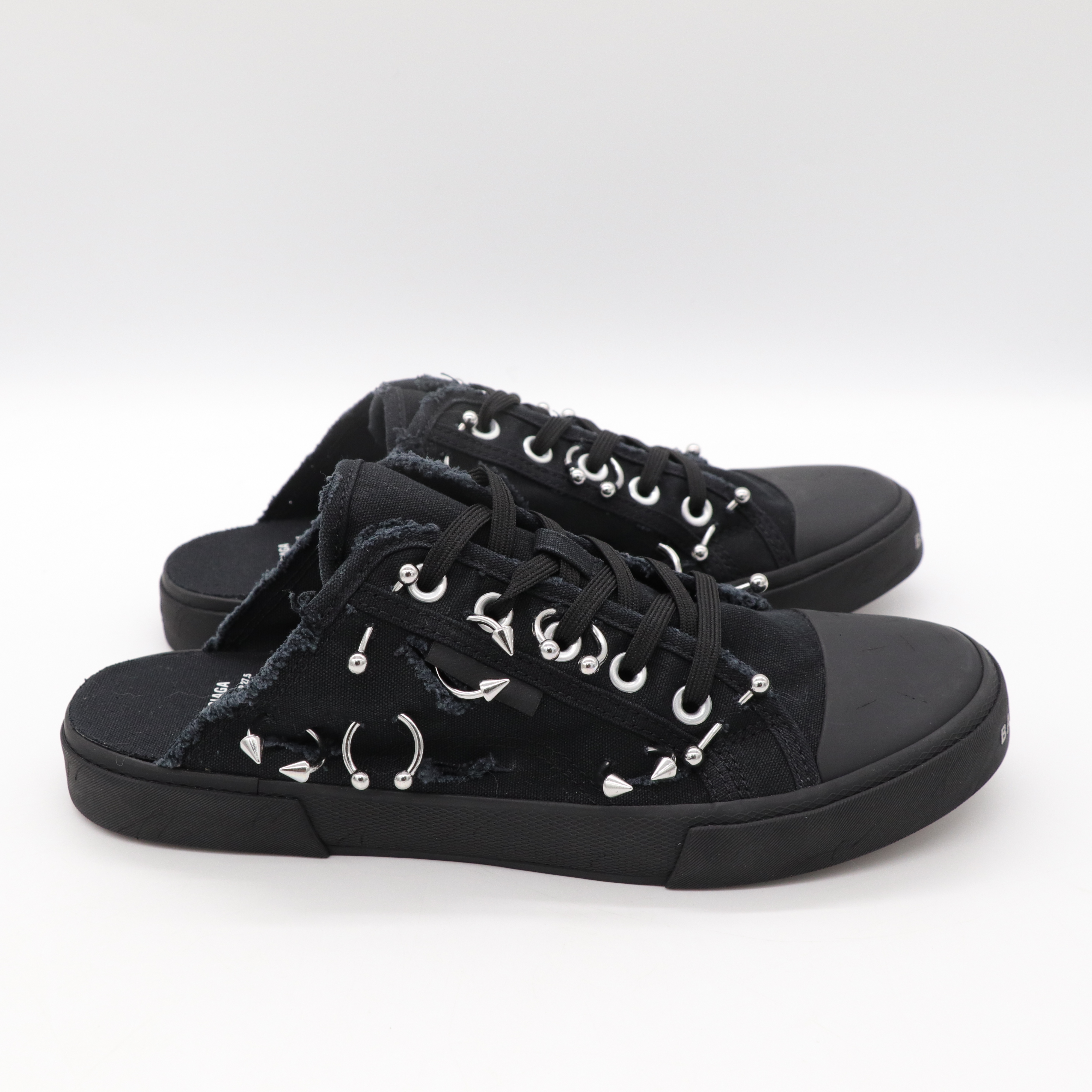 Balenciaga巴黎世家 黑色 鉚釘鉤環 帆布 厚底 拖鞋 EU42-4