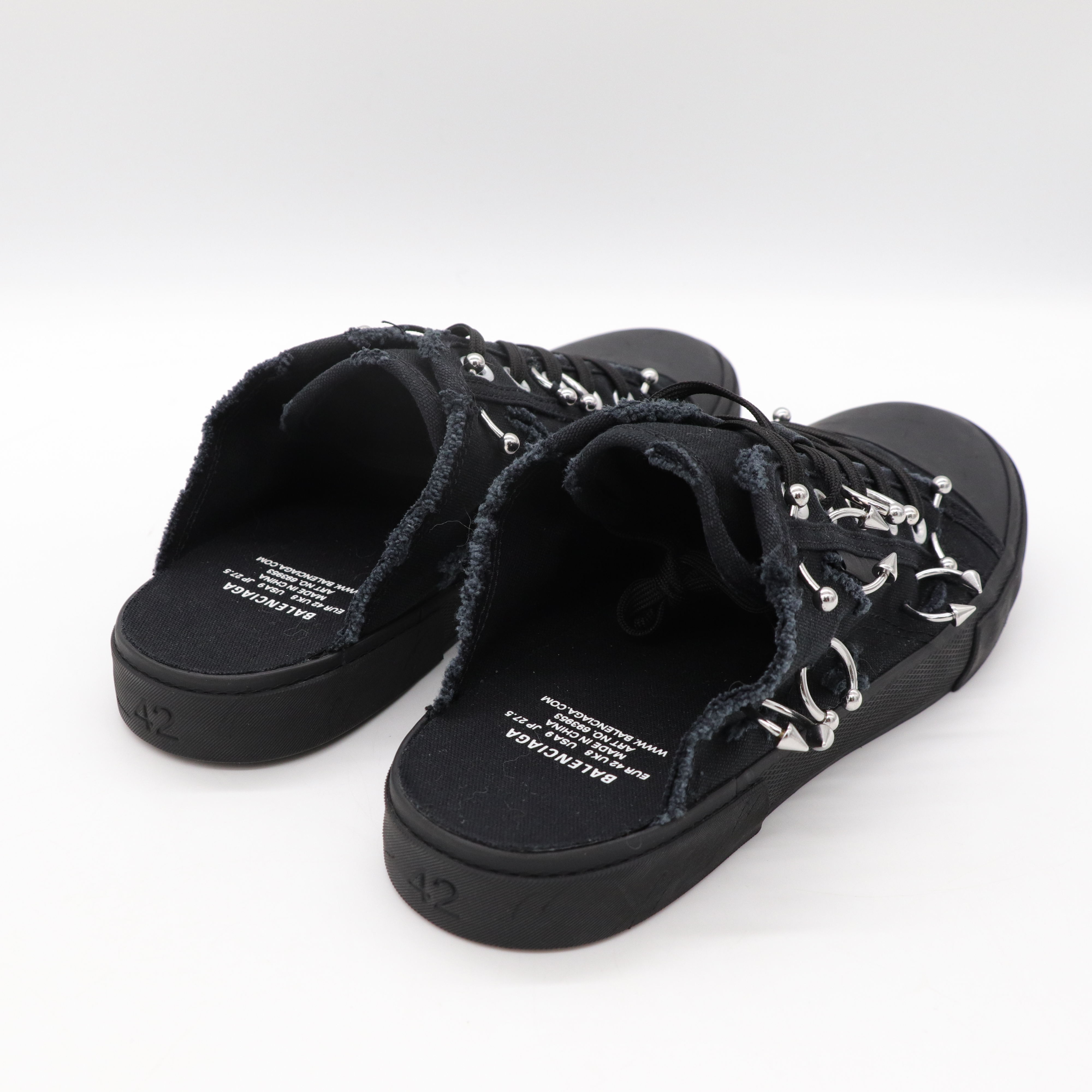 Balenciaga巴黎世家 黑色 鉚釘鉤環 帆布 厚底 拖鞋 EU42-5